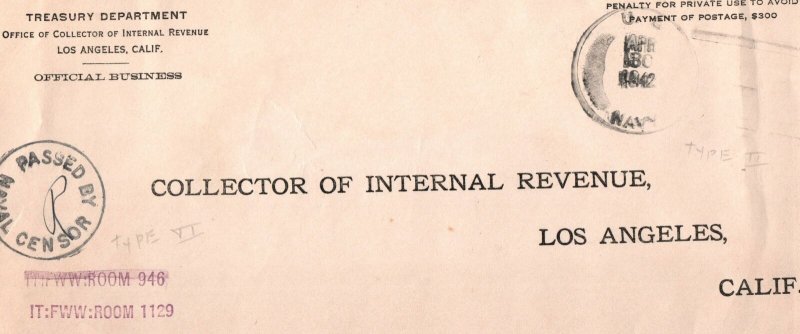 VINTAGE OFFICIAL STATIONERY TREASURY DEPARTMENT INTERNAL REVENUE 1942 (CENSORED)