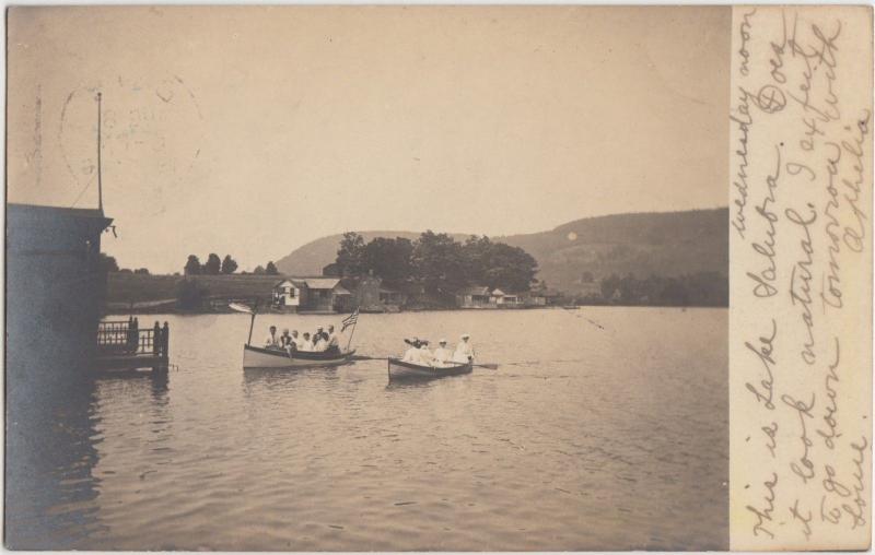 New York NY Real Photo RPPC Postcard 1906 BATH Lake Salubra Boats Cottages Peopl 