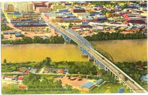 Air View of Long Allen Bridge, Shreveport, Louisiana, LA, Linen