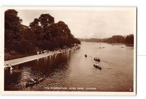 London England Vintage RPPC Real Photo Hyde Park The Serpentine Canoeing