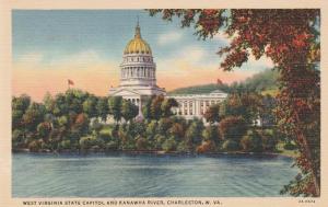 West Virginia State Capitol and Kanawha River Charleston WV - Linen