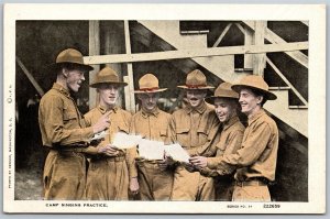 Vtg Military Camp Singing Practice US Army Soldiers WW1 Era 1910s Postcard