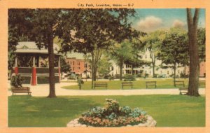 Vintage Postcard 1930's City Park Lewiston Maine Blooming Flowers