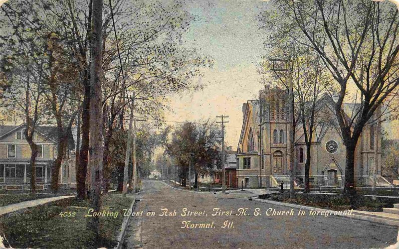 Ash Street First M E Church Normal Illinois 1910 postcard 