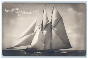 1909 Greetings From Sailboat Atlantic City New Jersey Vintage Antique Postcard