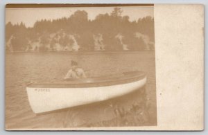 RPPC Man In Small Boat Named Zender Real Photo Postcard B40