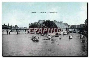 Old Postcard Paris Seine at Pont Neuf