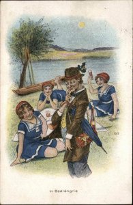 Lucky Guy Happens Upon Bathing Beauty Women Drinking at Picnic Postcard