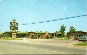 Postcard IL Rockford - Rustic Motel and Restaurant - old car