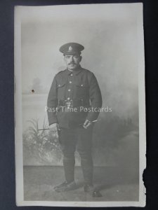 WW1 Military Studio Portrait of Soldier with Cane (1) Old RP Postcard