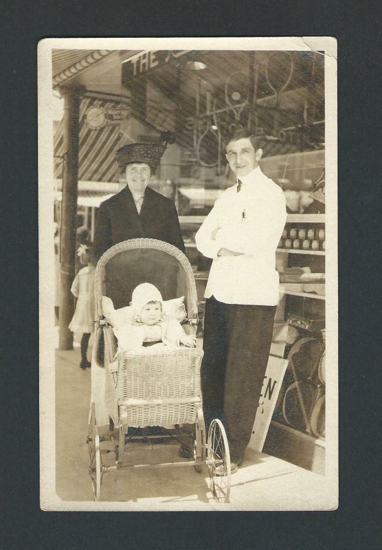 #124  RPPC Tennis Shop Products, Dressed Employee, Mother and  Child in Carriage