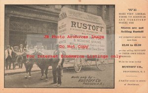 Advertising Postcard, Rustoff Company, Oxen Drawn Advertising Wagon, Providence