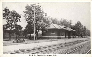 Syracuse IN B&O RR Train Depot Station c1920s Postcard