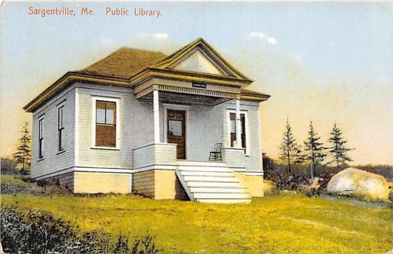 SARGENTVILLE MAINE PUBLIC LIBRARY POSTCARD c1910s