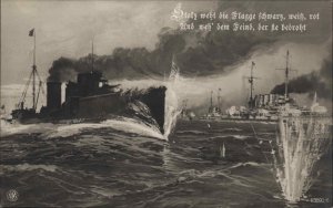 WWI PRO-GERMANY Torpedo Boats Ships Red White and Black Flags Antique RPPC