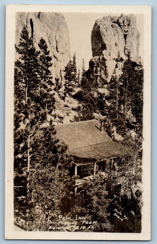 Black Hills South Dakota SD Postcard RPPC Photo Peak Inn On Harney Peak Beard