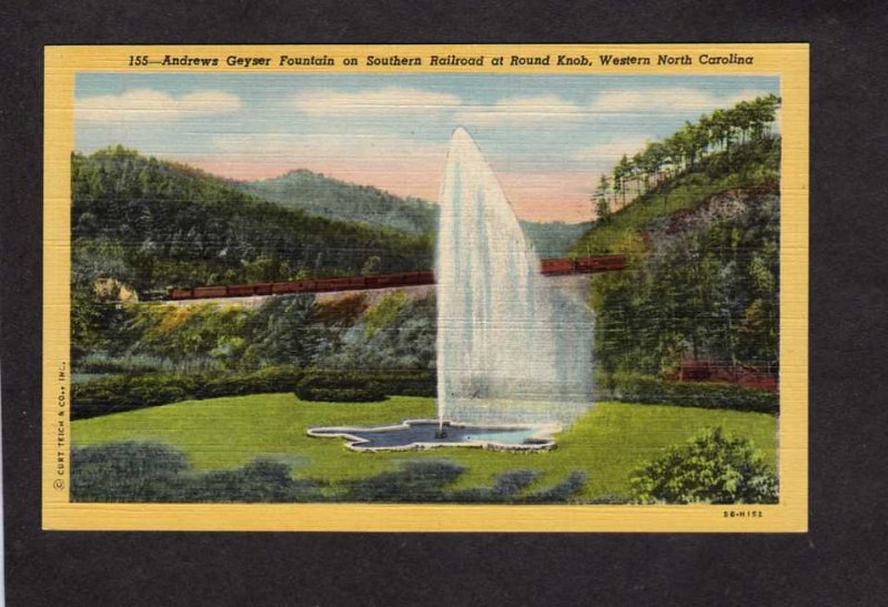 NC Geyser Fountain Southern Railroad Train nr Asheville North Carolina Postcard