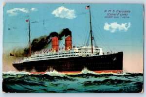 1914 R M S Carmania Cunard Line Steamer Ship Liverpool Antique Posted Postcard