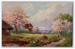 c1910 Duck Mother Child Nature's Glories England Oilette Tuck Art Postcard