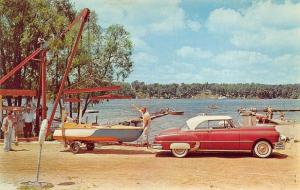 Delphi IN Fraziers Beach & Boat Landing Car Towing Boat Postcard