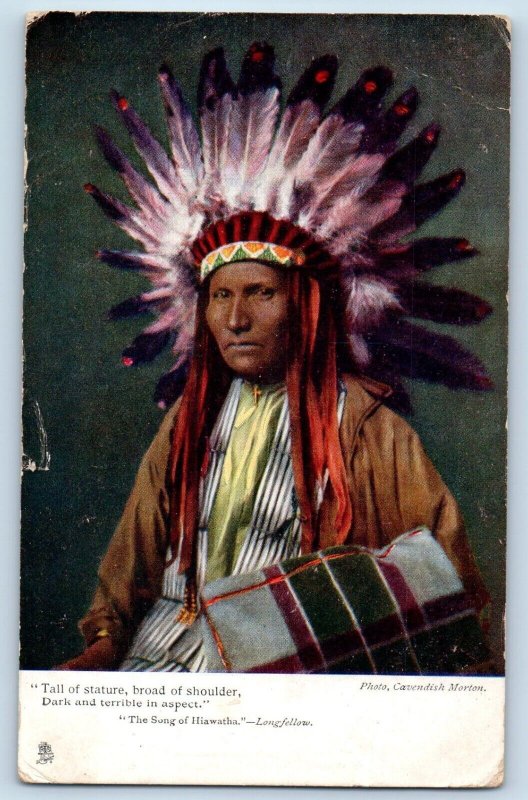 New Haven CT Postcard Native American Tall Of Statue Broad Of Shoulder Tuck 1904