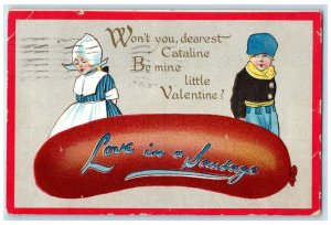 1909 Valentine Dutch Kids Love In A Sausage Embossed St. Paul MN Tuck's Postcard