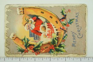 Circa 1910 Christmas Holly Santa Chimney Mistletoe Vintage Postcard P59