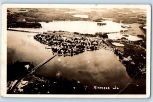 Minocqua Wisconsin WI Postcard RPPC Photo Aerial View 1948 Vintage Posted
