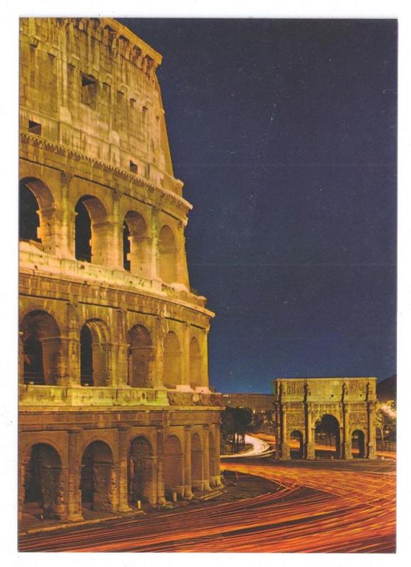 Italy Rome Colosseo Arch Constantine Night Postcard 4X6