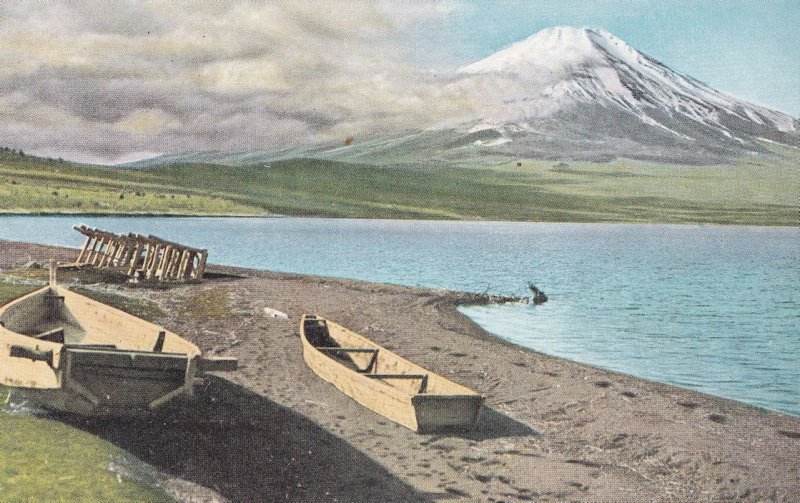 Deserted Rowing Fishing Boat at Lake Yamanaka Japanese Old Postcard