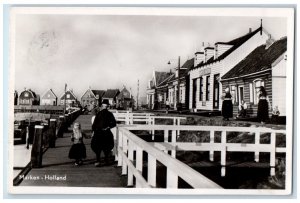 1948 Amstel Brewery Dock Boats Man Child Marken Holland RPPC Photo Postcard 