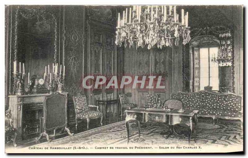 Old Postcard Chateau De Rambouillet Cabinet Work Salon Du President Of King C...