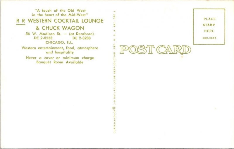 Chicago, IL Illinois RR WESTERN COCKTAIL LOUNGE & CHUCK WAGON ca1950's Postcard
