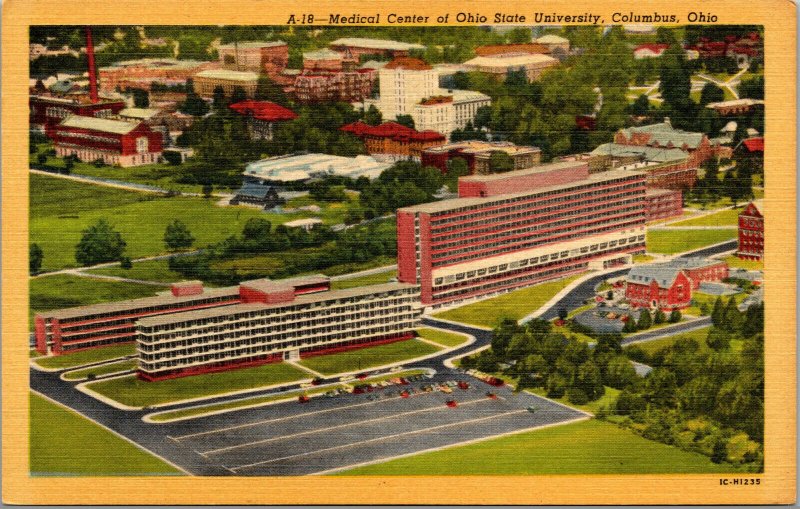 Vtg 1950s Ohio State University Medical Center Columbus OH Linen Postcard