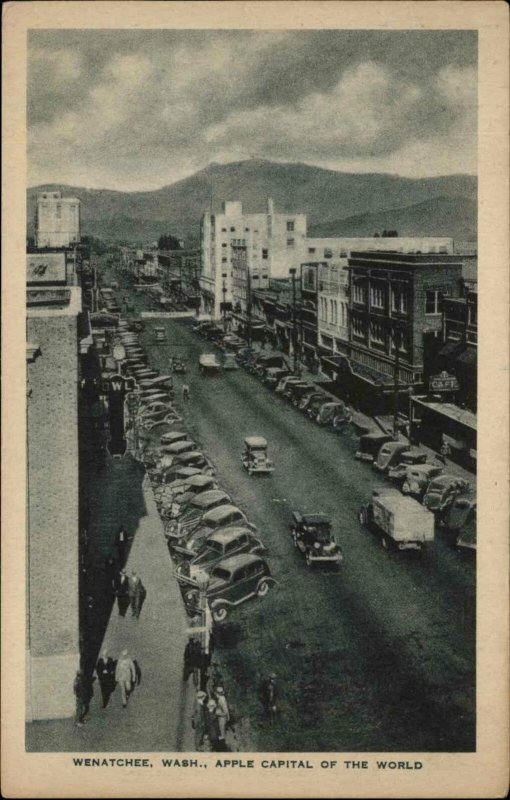 Wenatchee Washington WA Street Scene Apple Capital 1940s Cars Vintage Postcard