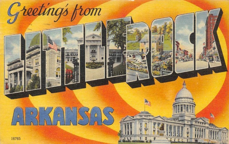 LITTLE ROCK, AR Large Letter Linen Greetings Capitol 1948 Vintage Postcard