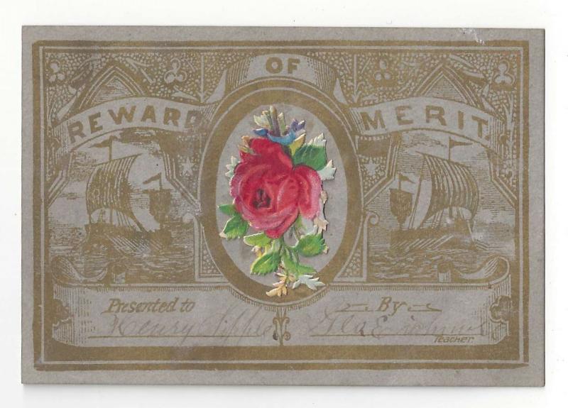 Antique Victorian Reward of Merit to Henry Sipple Diecut Rose add on 3.75 X 2.5