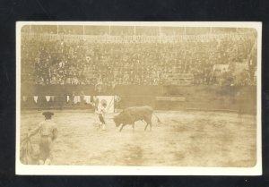 RPPC MATAMOROS MECXICO BULLFIGHT STADIUM BULLLFIGHTER BULL REAL PHOTO POSTCARD