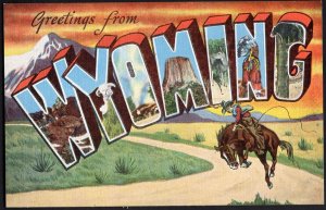 41720) WYOMING Large Letter Greetings from - LINEN