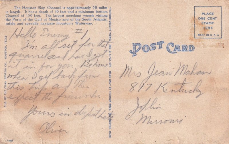 Houston Ship Channel Texas TX Postcard C03