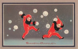 Italy Happy New Year Snowball Fight Postcard