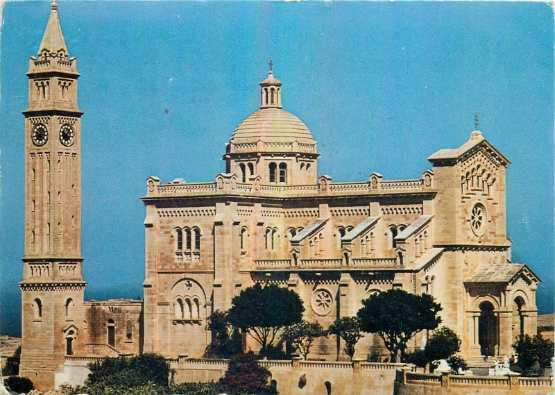 Postcard Malta Gozo ta pinu sanctuary church tower architecture exterior art