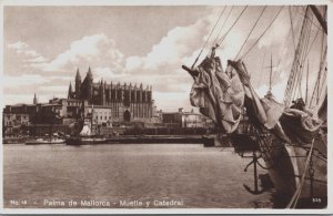 Spain Palma De Mallorca Muelle y Catedral Vintage RPPC C144