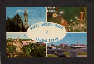 TX Nuevo Laredo Texas Mexico San Augustin Church Plaza Hidalgo Bridge Postcard