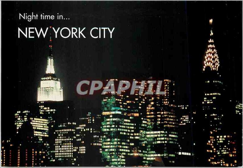 Postcard Modern New York Here comes the night over the chryster the Empire St...