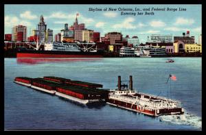 Skyline of New Orleans, Federal Barge Line Towboat Vintage Linen Postcard G22