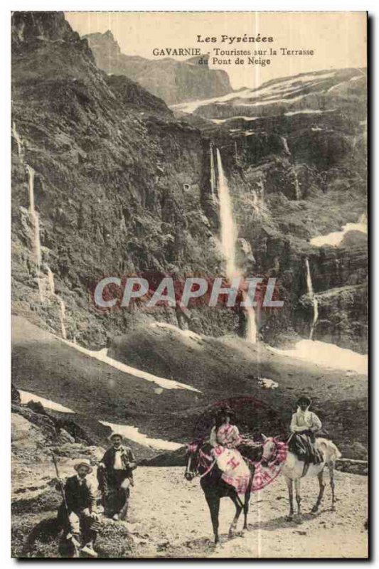 Gavarnie Old Postcard Tourists on the terrace of the snow bridge (ass donkey)