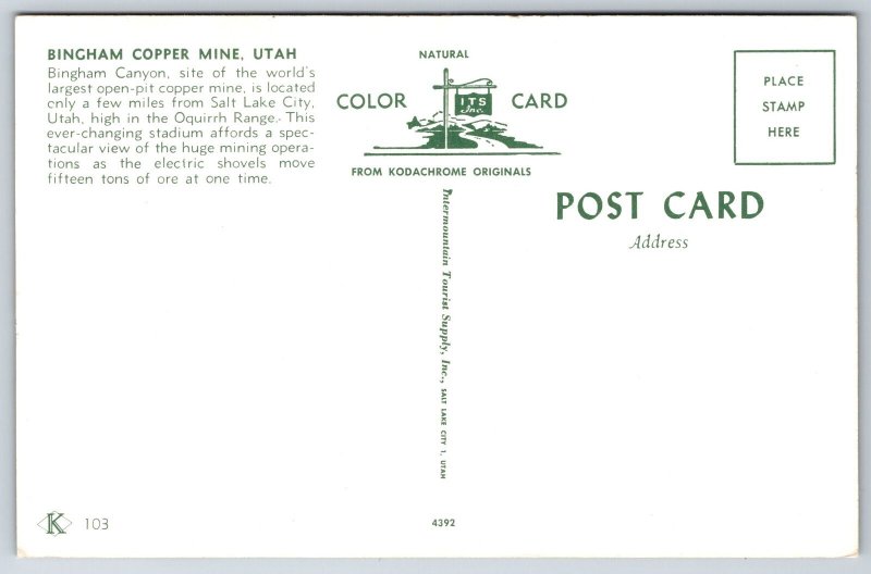 Utah~Railroad @ Bingham Open Pit Copper Mine~Koppel Vintage Postcard