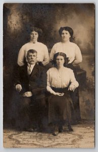 RPPC Family Portrait Large Women Lake Clouds Studio Prop Backdrop Postcard G24