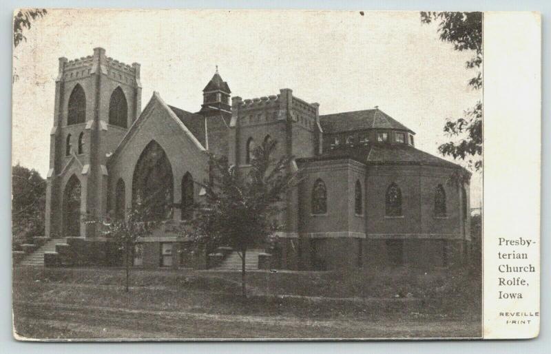 Rolfe Iowa~Presbyterian Church on Dirt Road~1908 B&W Postcard 